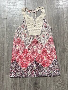 Lucky Brand Red & Black Geometric Medallion Tank with Crochet Neckline Size XS